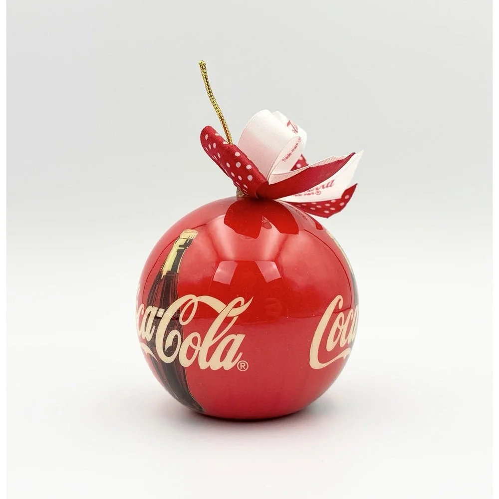 Coca Cola Bottle Logo Decoupage Ball Christmas Ornament Enesco 1994 Red Vintage